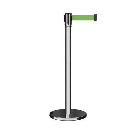 MONTOUR LINE Retractable Belt Rolling Stanchion, 2ft Pol.Steel Post  11ft. Lt Grn ME530-PS-LGN-110